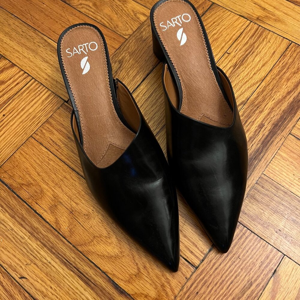 Sarto Pointed Toe Mules With Block Heel (US 8) - photoshoot use only